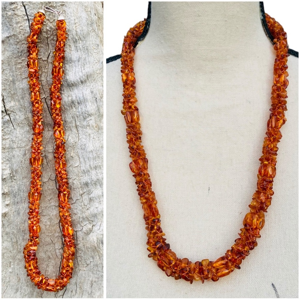 Jay King Amber Beaded Braided Necklace Silver Desert Rose 26”